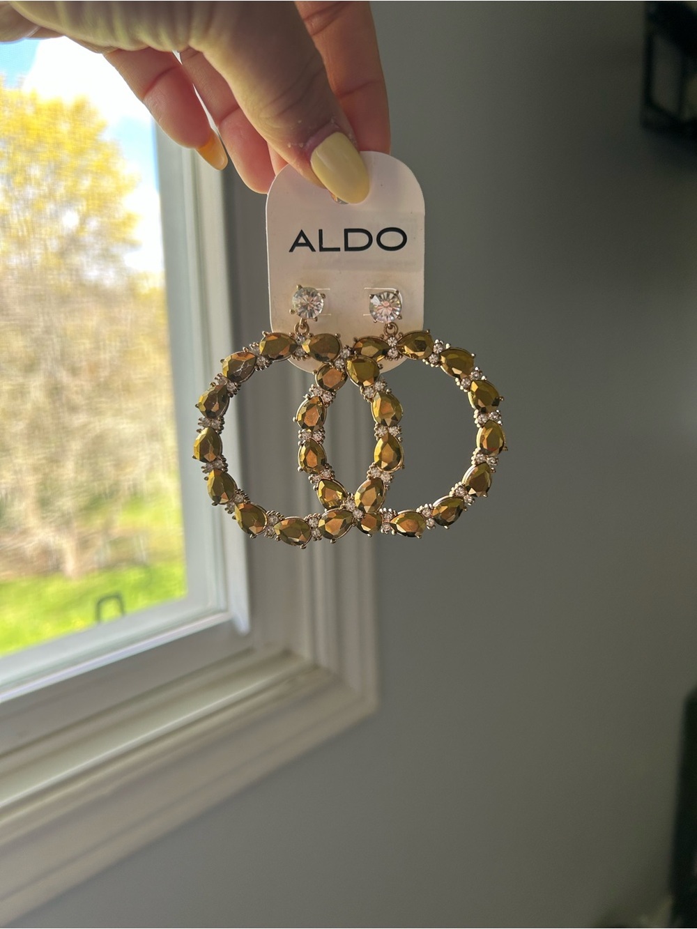 NEW ALDO Gold Tone Crystal Hoop Earrings NWT